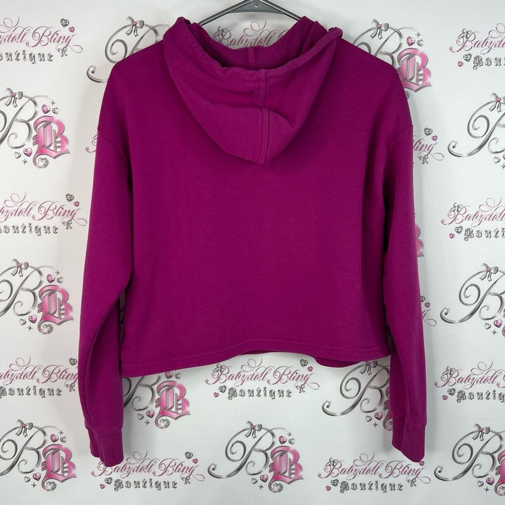 PUMA hoodie sweater logo white Women's Magenta Cropped Hoodie warm cozy - Picture 2 of 10